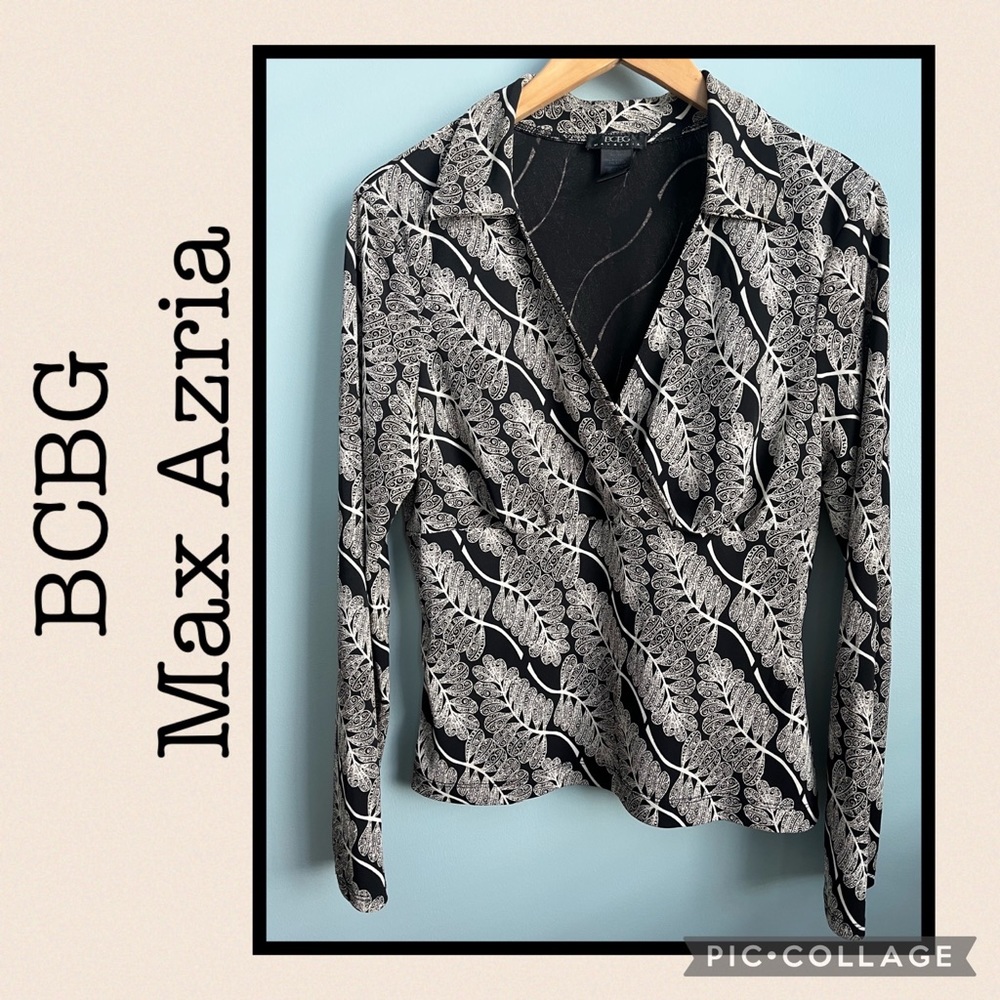 BCBG Max Azria Faux Wrap V-Neck Blouse Size L